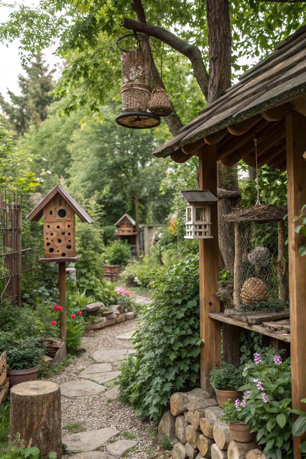 Wildlife-friendly features enhancing the garden's ecosystem.