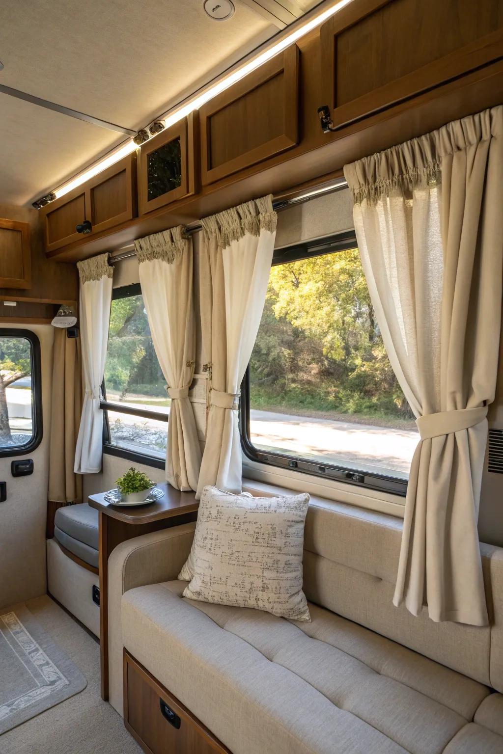 Enhance your RV with perfectly tailored custom-fit curtains.