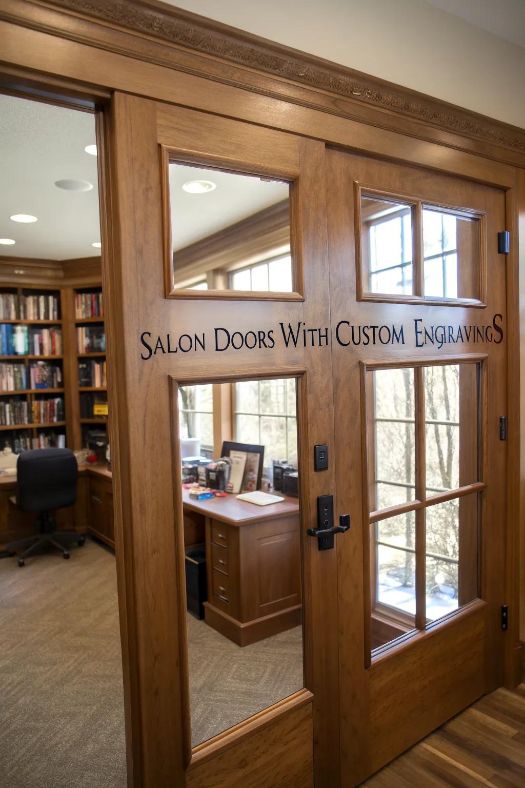 Personalize your space with custom engraved saloon doors.