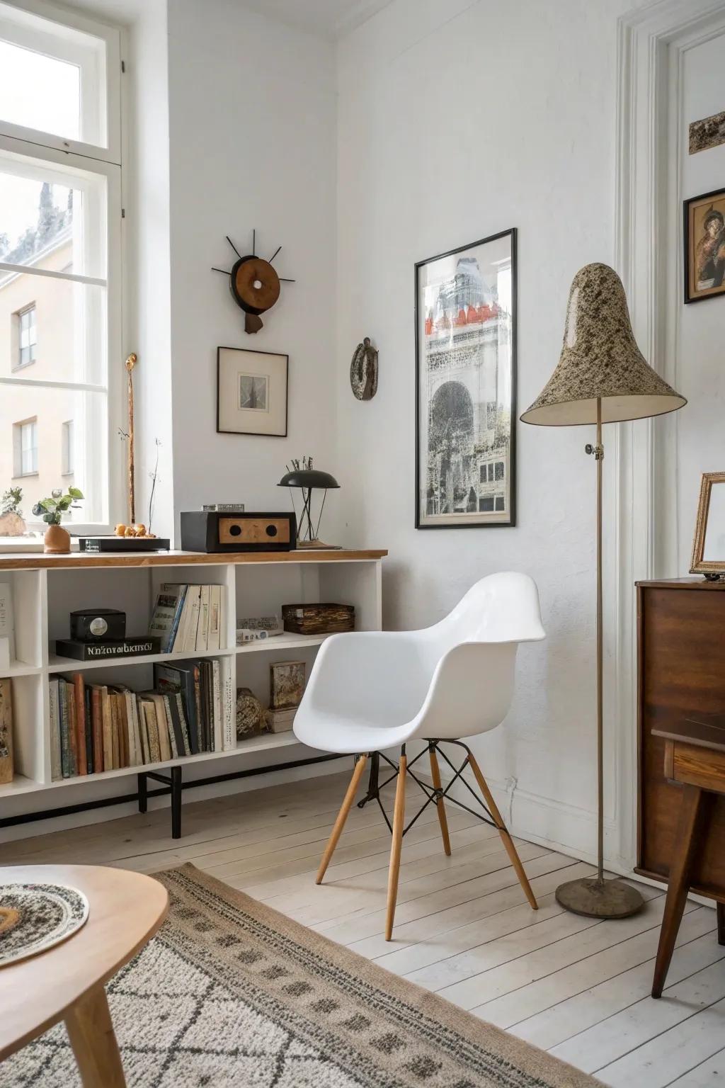 Vintage finds add character to this Scandinavian setting.