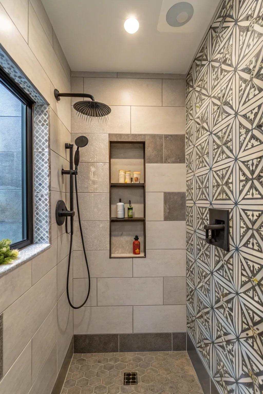 Custom features add personality and practicality to this unique shower.