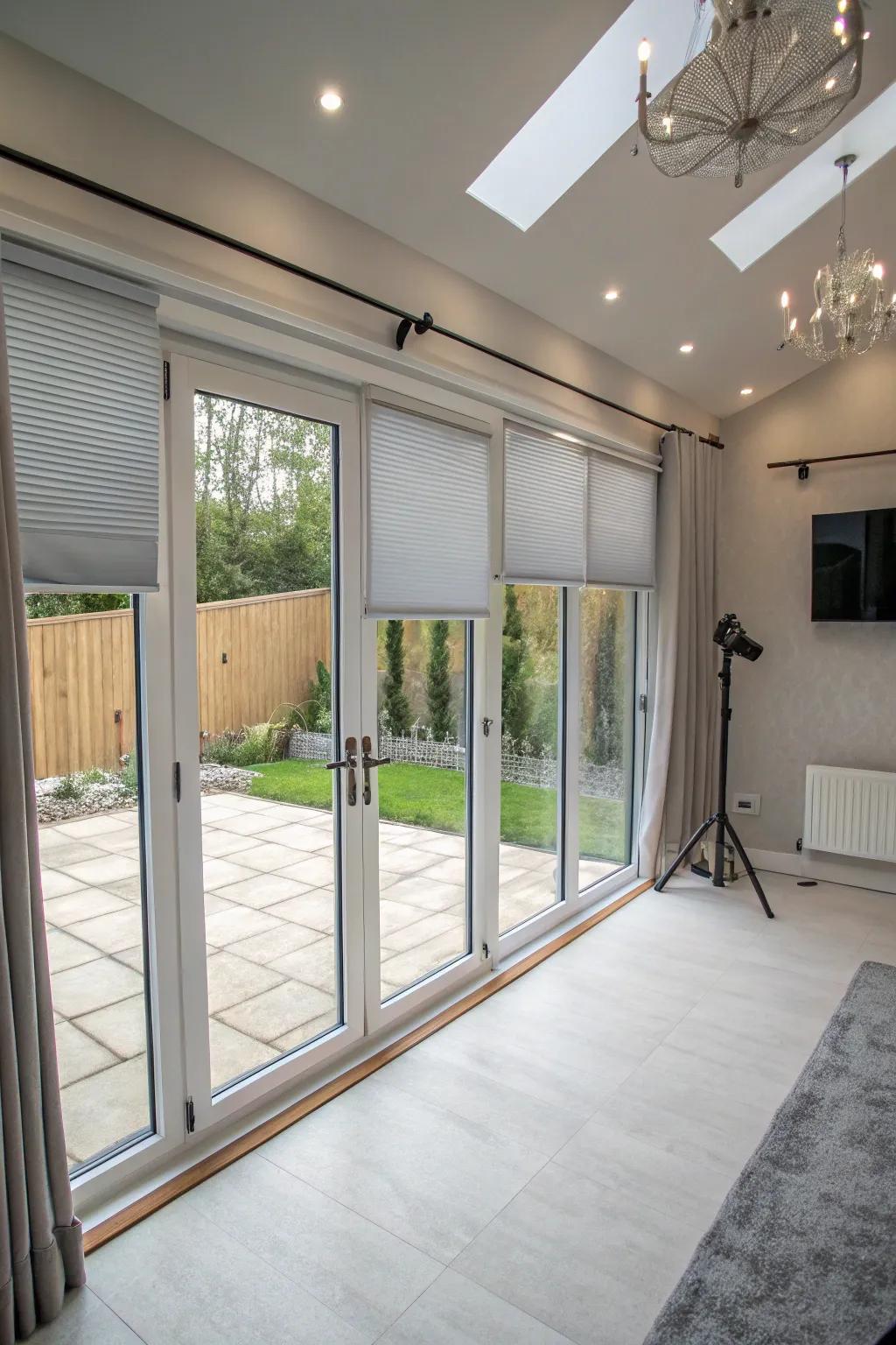 Blackout blinds provide privacy and control.