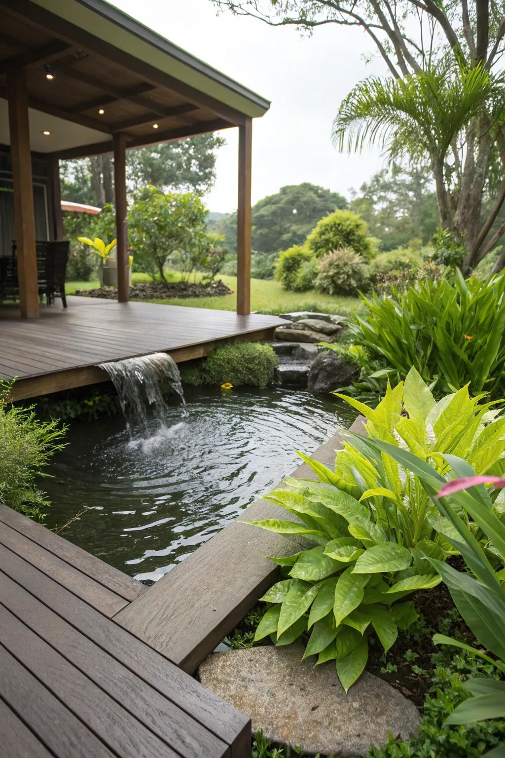 A water feature adds a touch of tranquility and elegance.