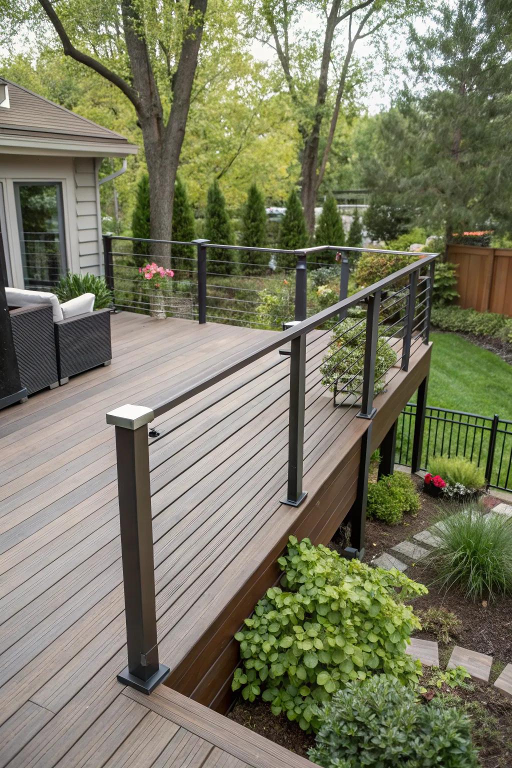 New railings giving a fresh look to a small deck.