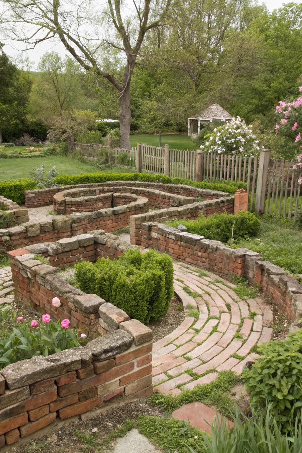 A rustic maze crafted from reclaimed materials.