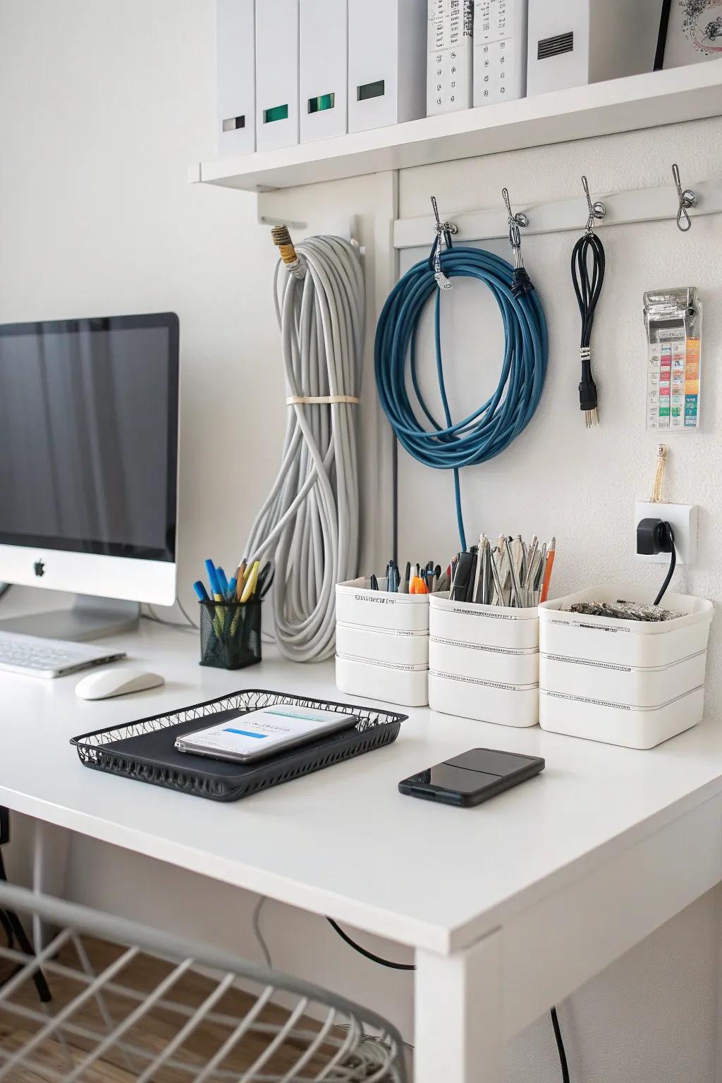 Clever cable management keeps the office space neat and tidy.