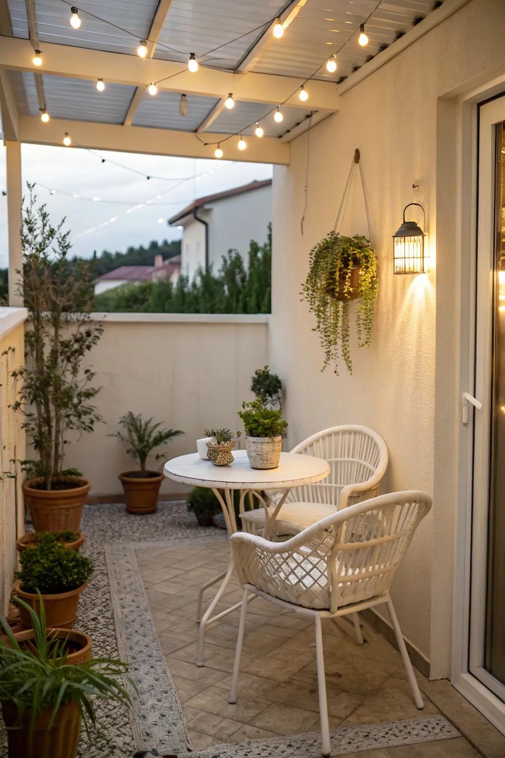 Light colors expand the visual space of a small patio.