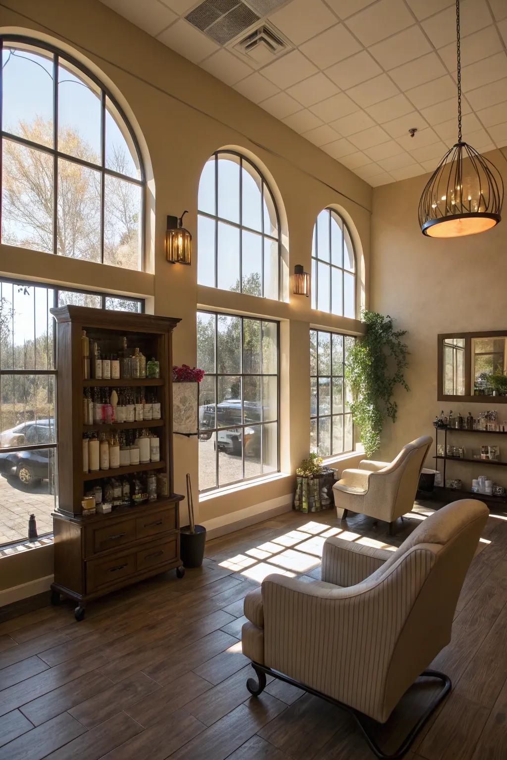 Abundant natural light that enhances the salon's openness.