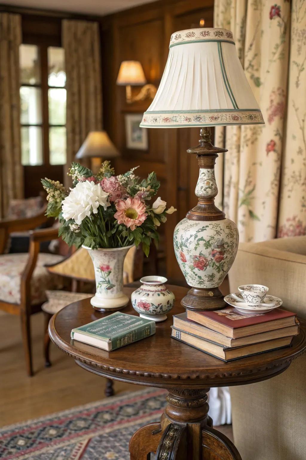 Vintage finds add character to a side table.