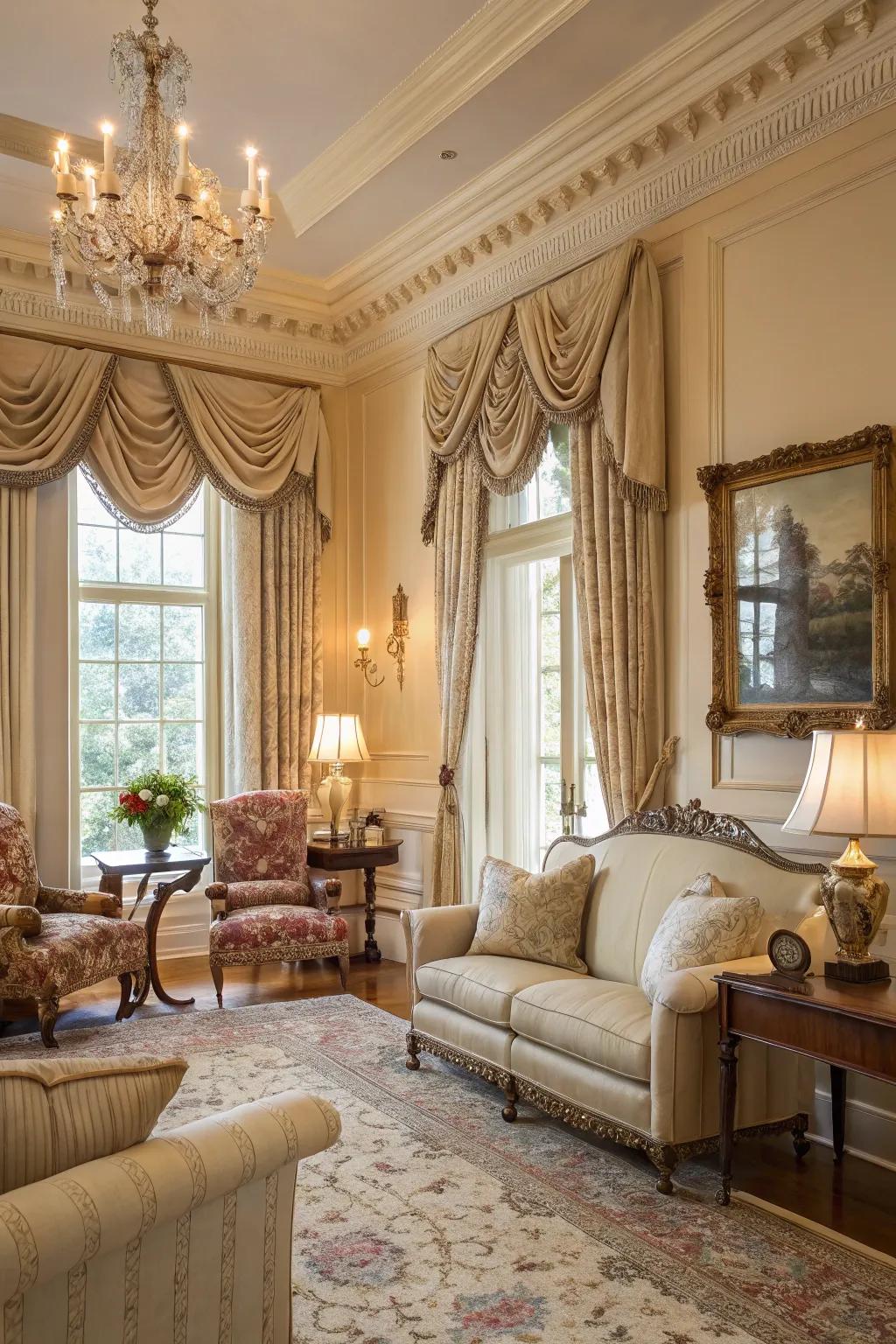 Elegant drapery that brings sophistication to a Southern room.