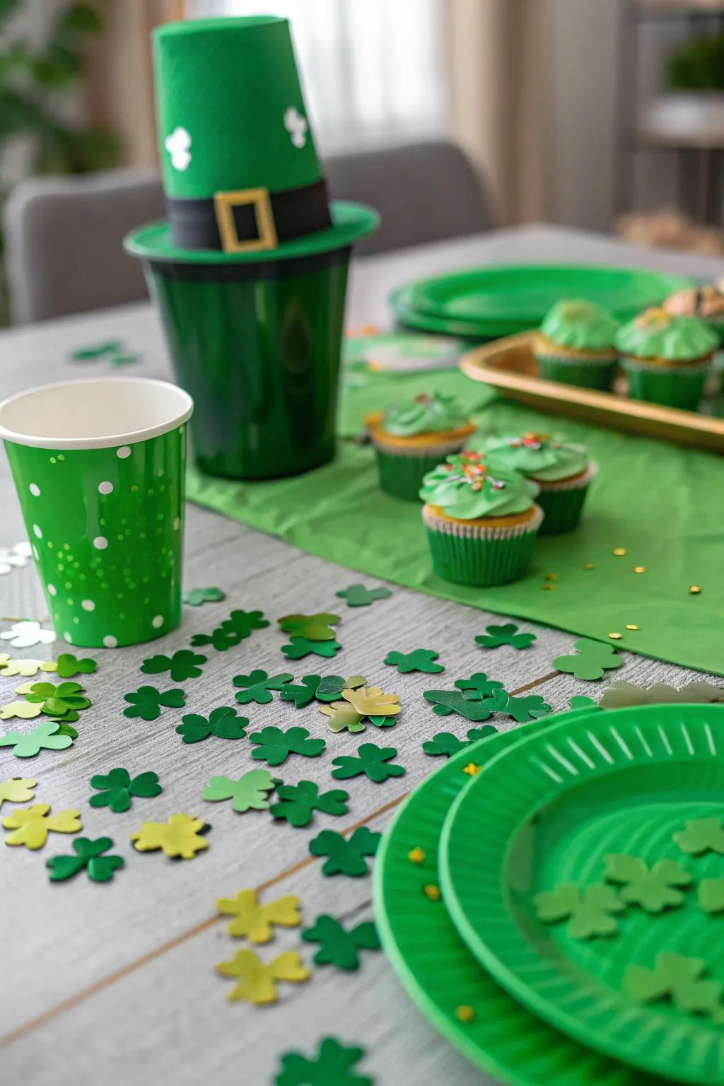 A playful touch with clover leaf confetti.