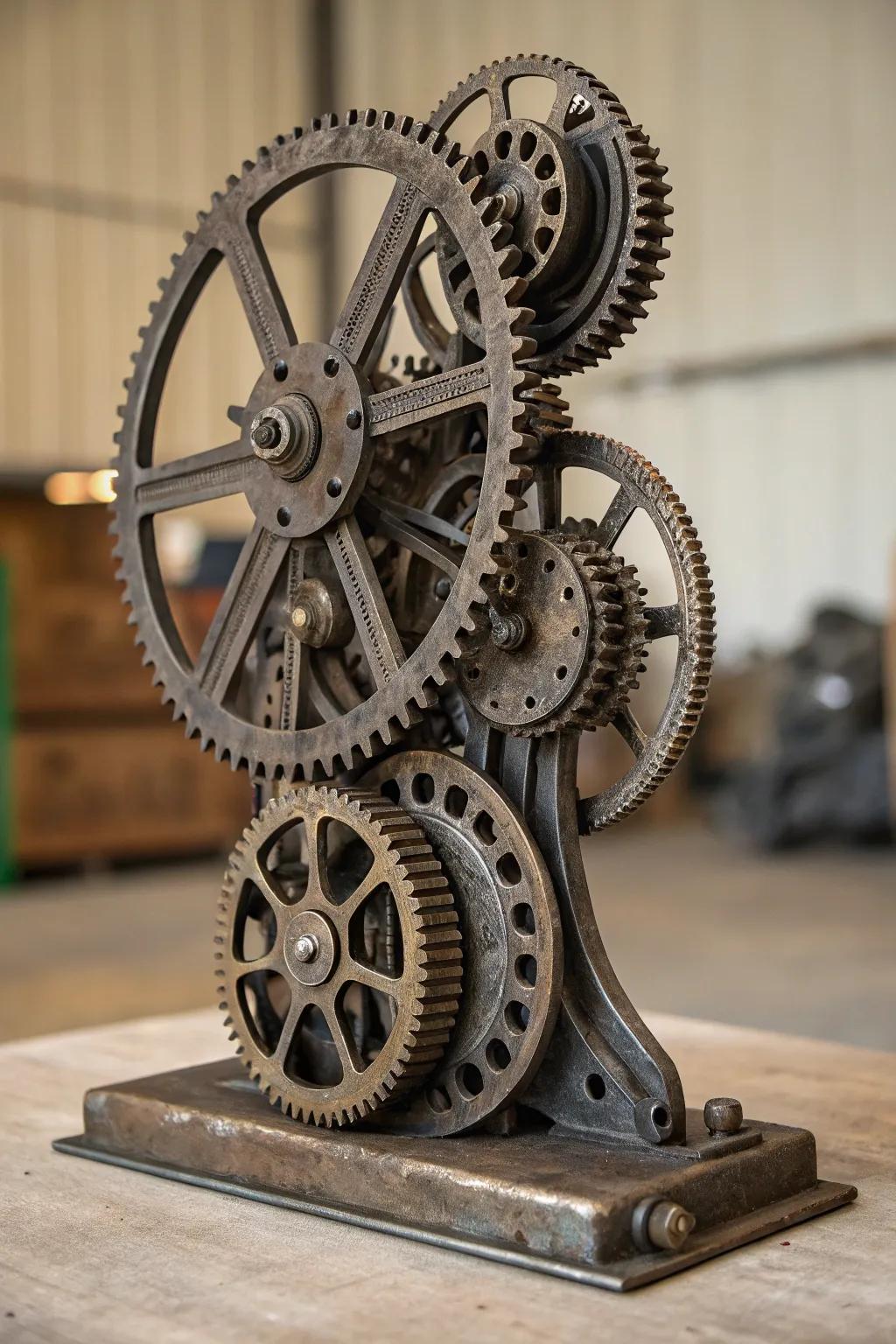 Mechanical sculptures offer a unique artistic flair to steampunk spaces.