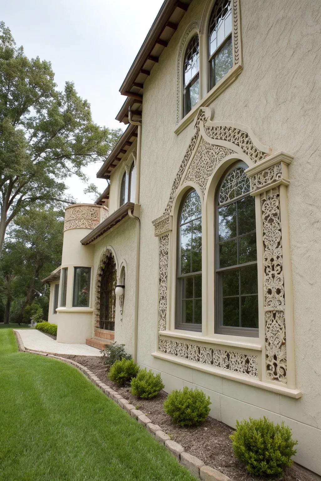 Custom trim shapes highlight the unique architecture of this home.