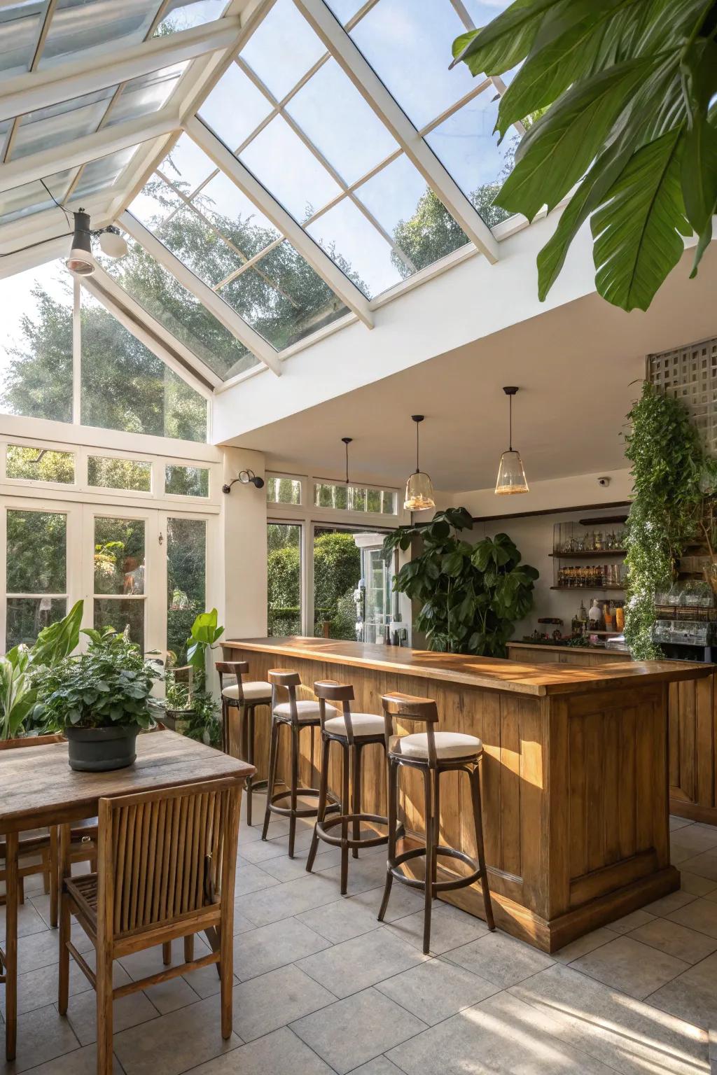 A skylight fills your sunroom bar with natural light and expansive views.