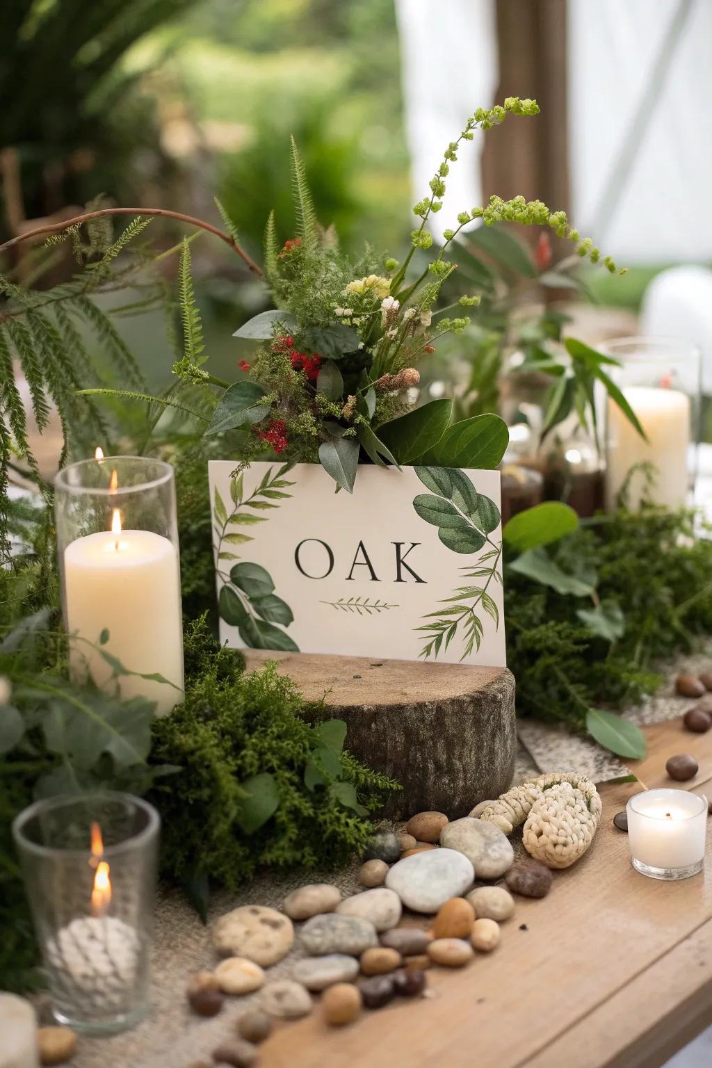 Botanical-themed table names create a serene, earthy atmosphere.