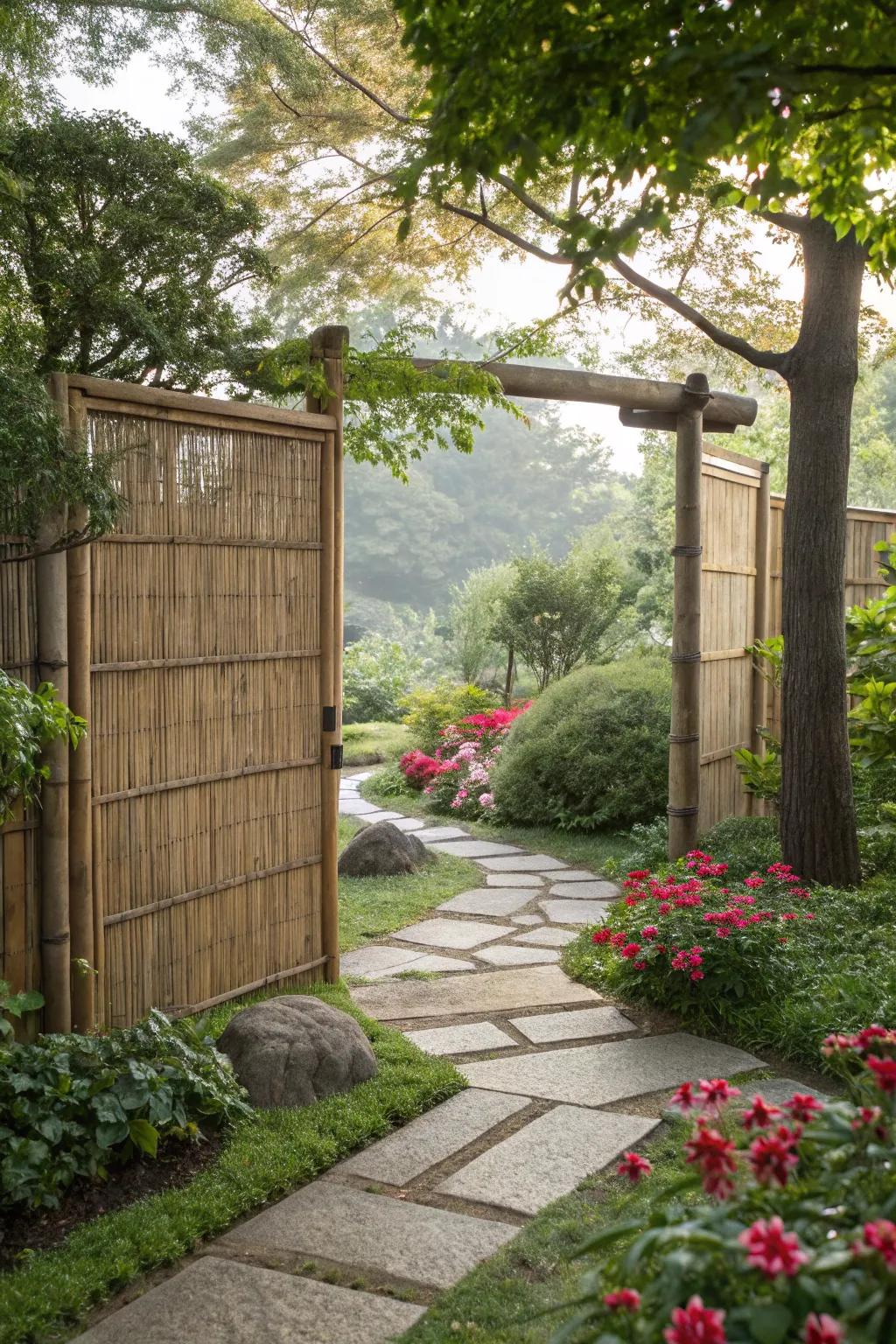 Reed screen gates provide a natural and earthy touch.