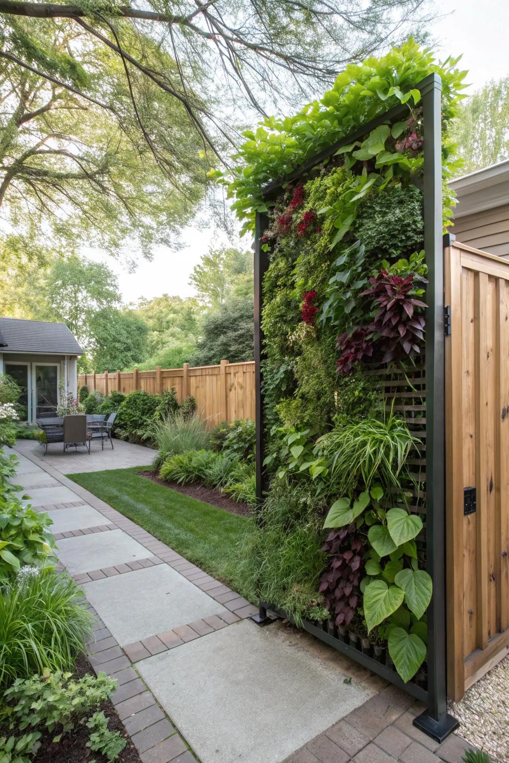 Vertical garden screens offer privacy and greenery in one.