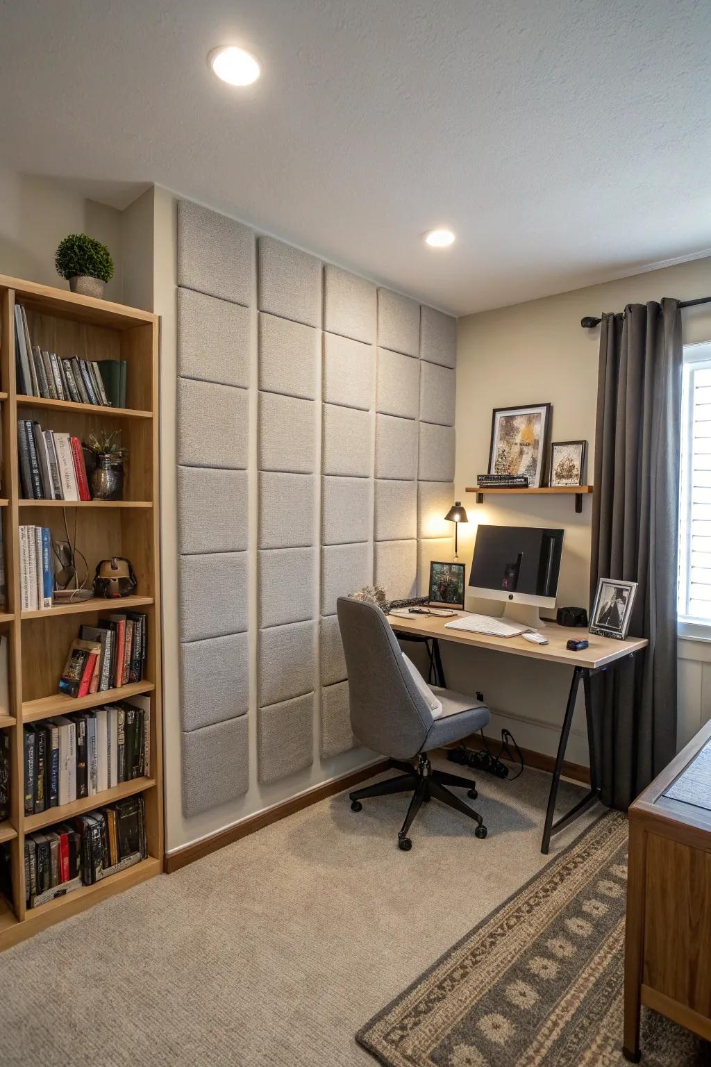 Soundproof panels ensure tranquility in a home office setting.