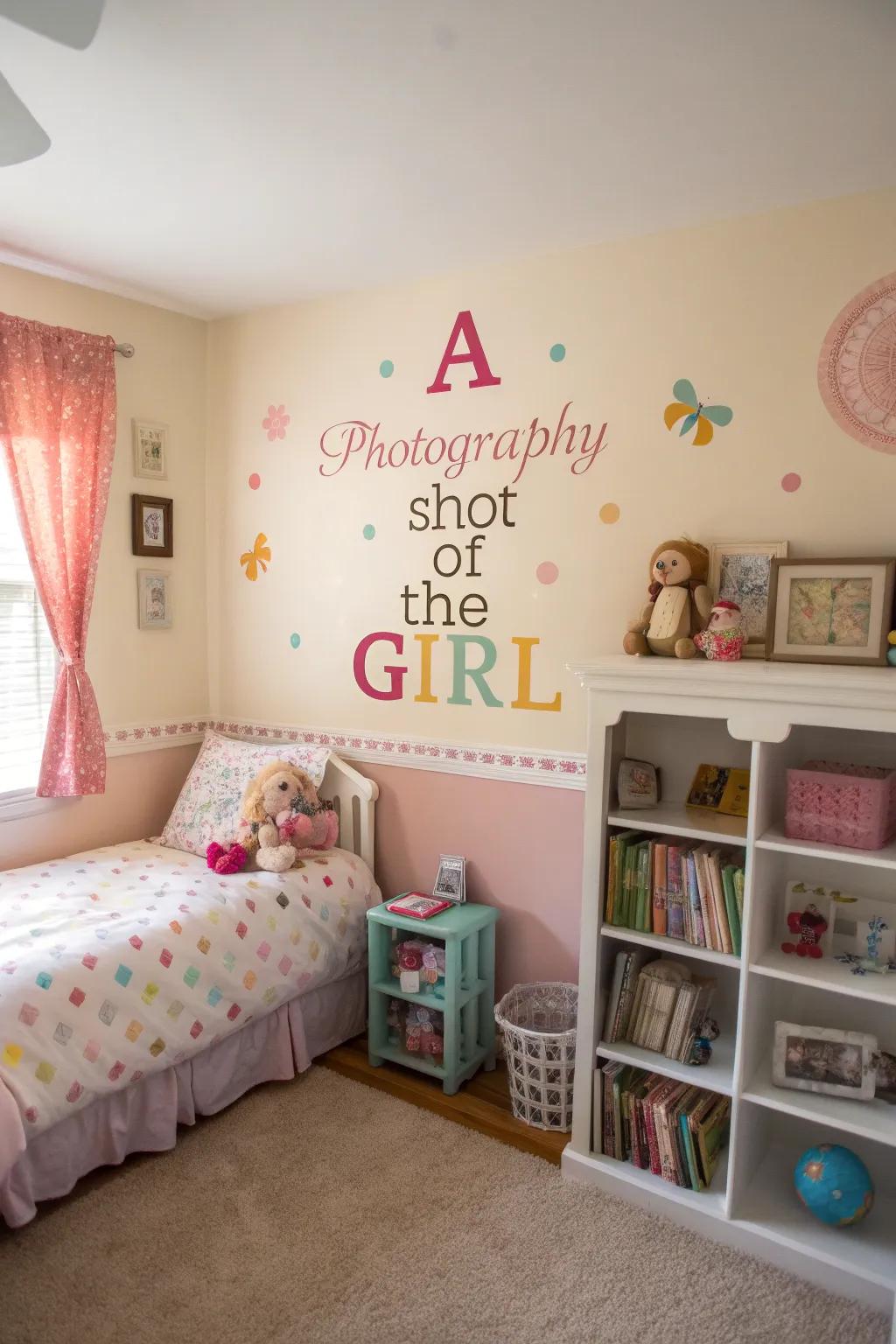 Name wall stickers add a personal and celebratory touch to the bedroom.