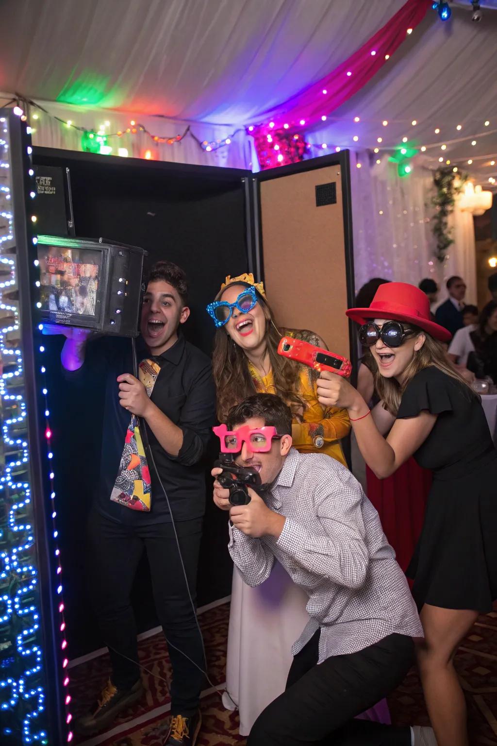 A photo booth with props captures fun memories.