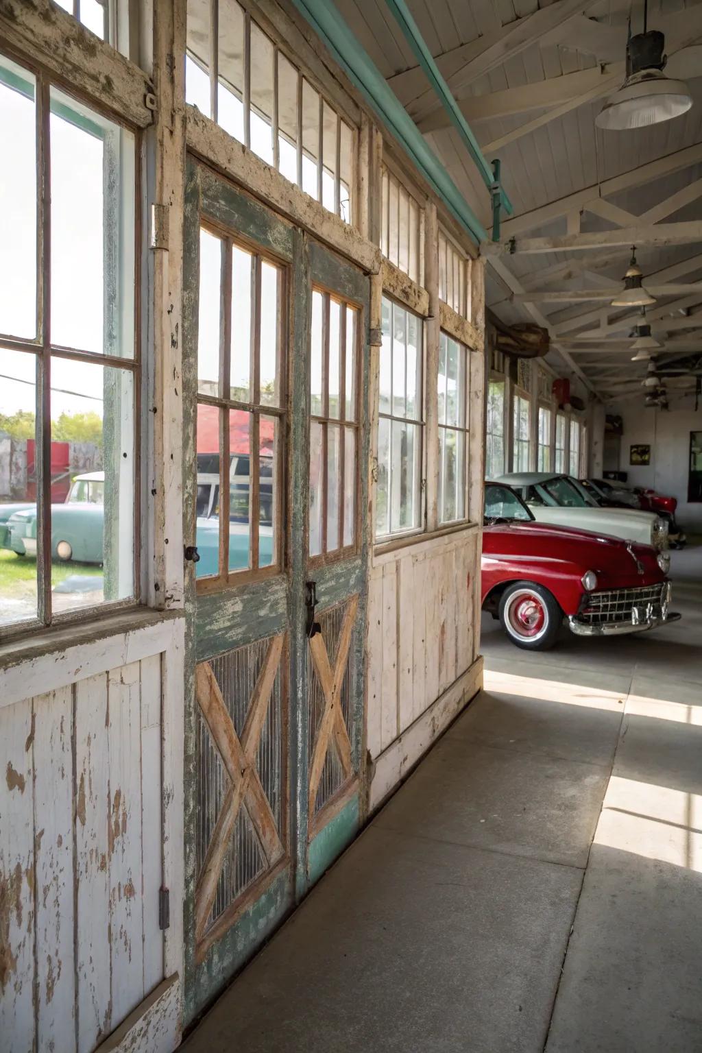 Vintage windows add light and character to the space.