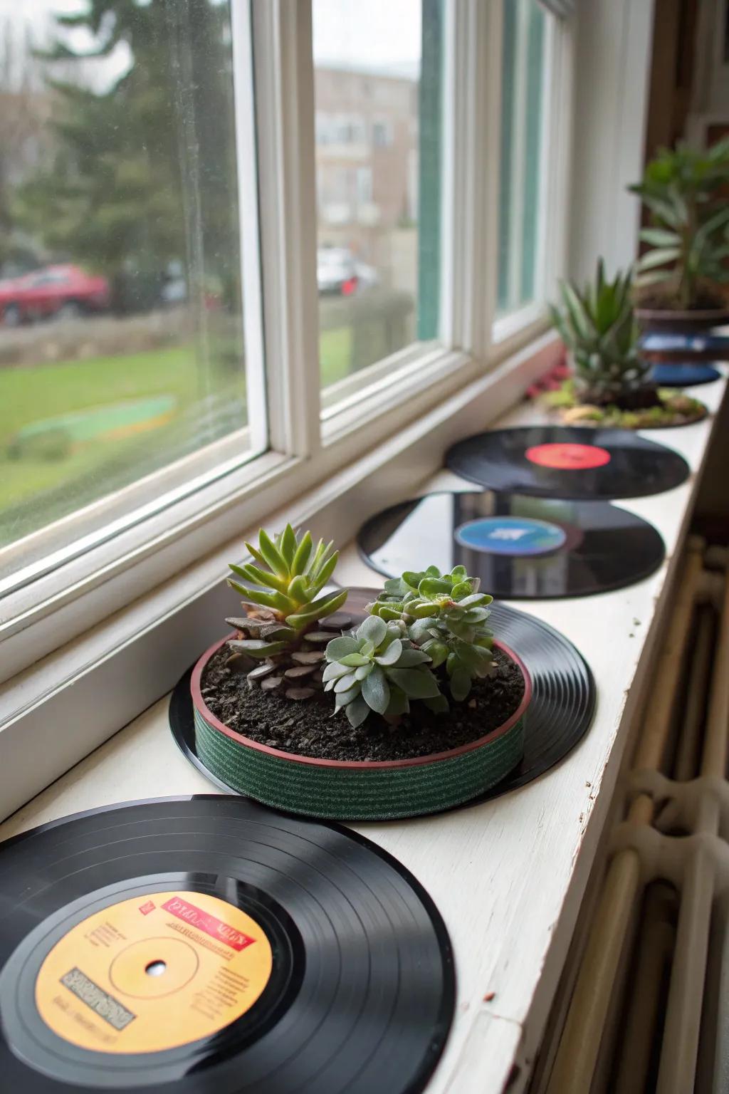 Introduce greenery with unique vinyl record planters.