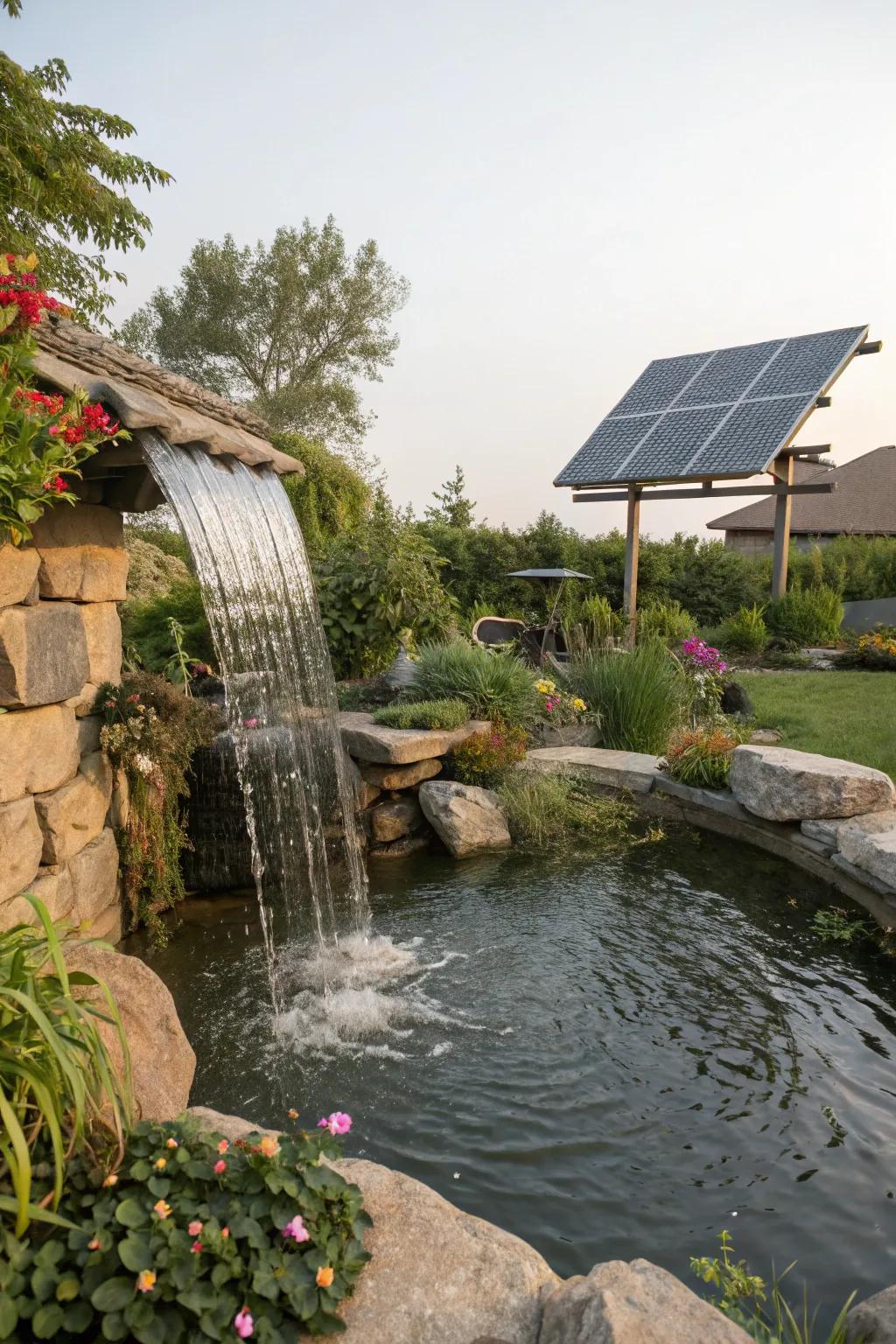 Harness solar energy for an eco-friendly waterfall.