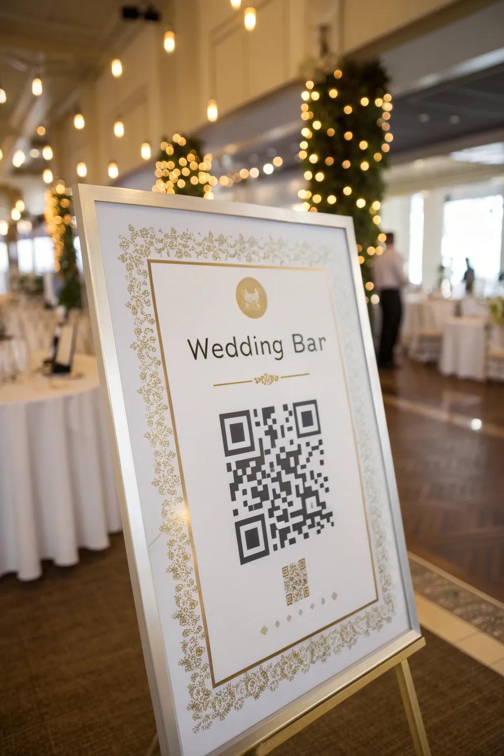 A modern bar sign with a QR code for digital menus.