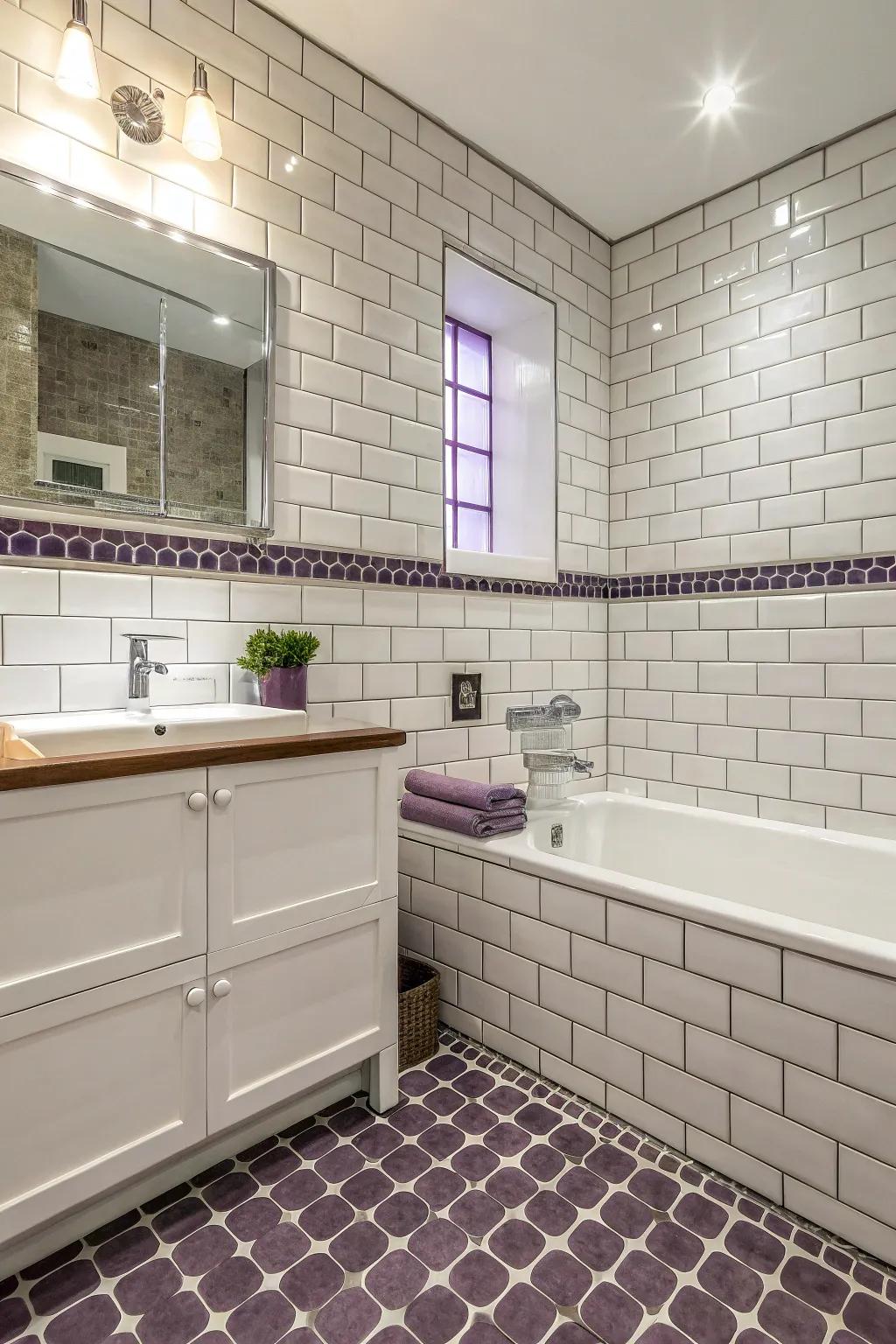 Smoky purple grout offers a chic and sophisticated twist.