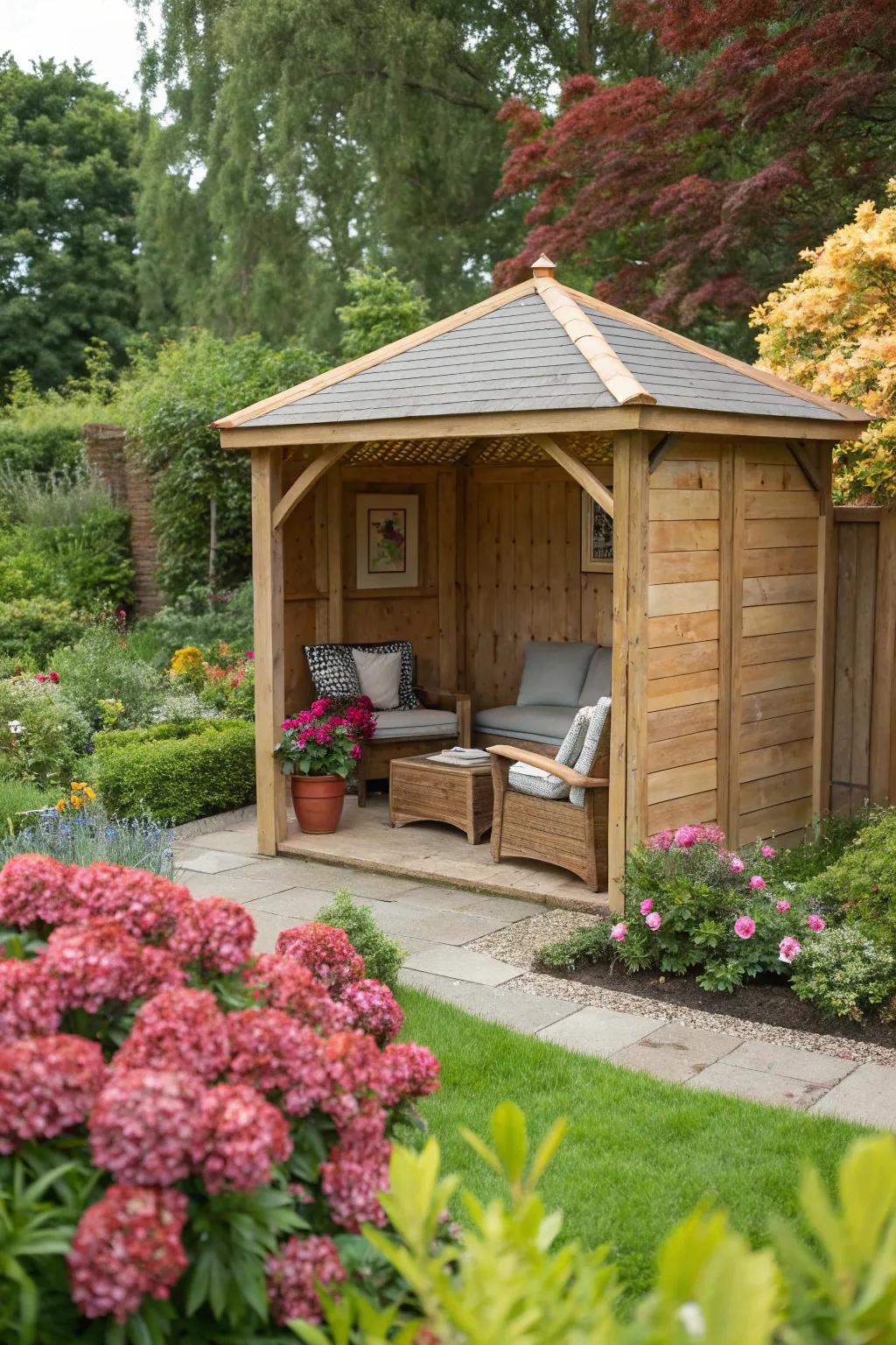 Create your personal retreat with a wooden shelter.