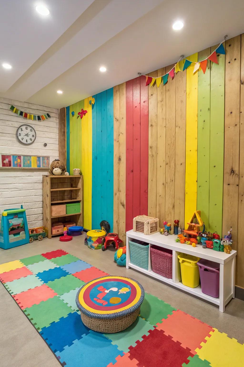 Color-blocked wood panels bring playfulness to any room.