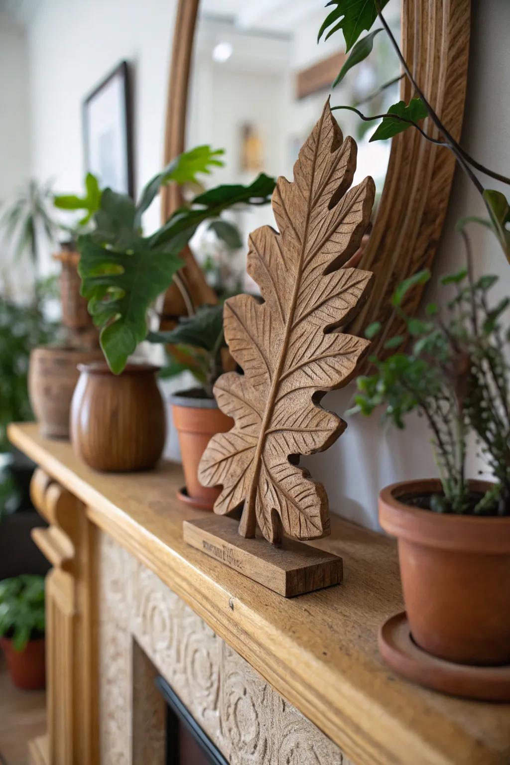 Bring a touch of nature indoors with wooden leaf sculptures.