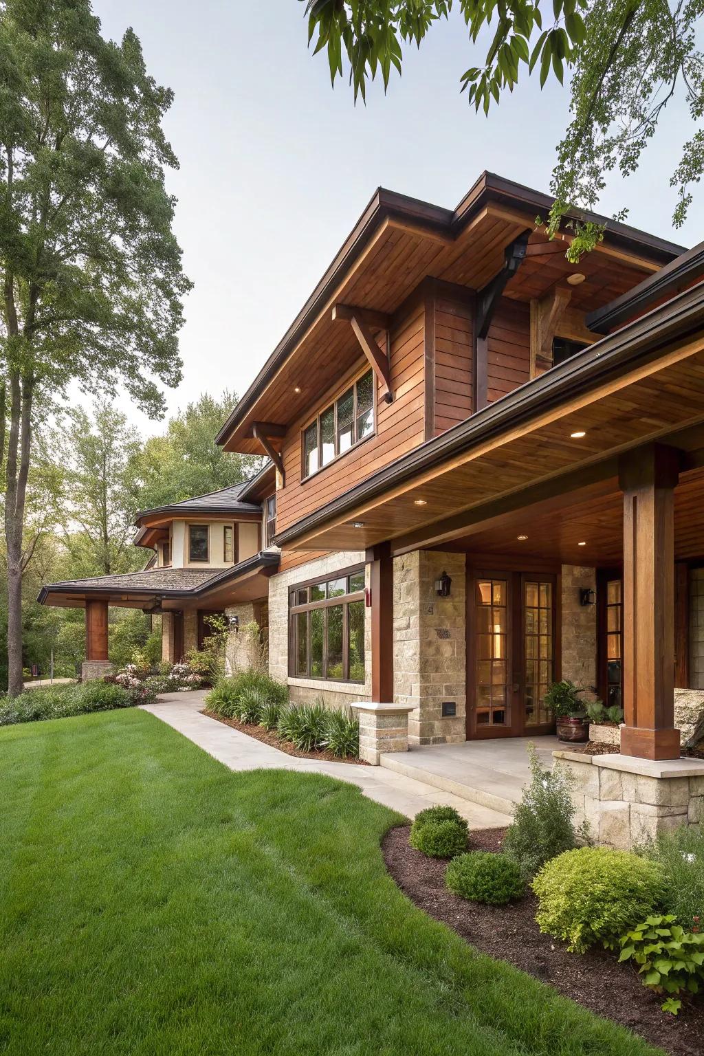 Mahogany wood soffits exude luxury and timelessness.