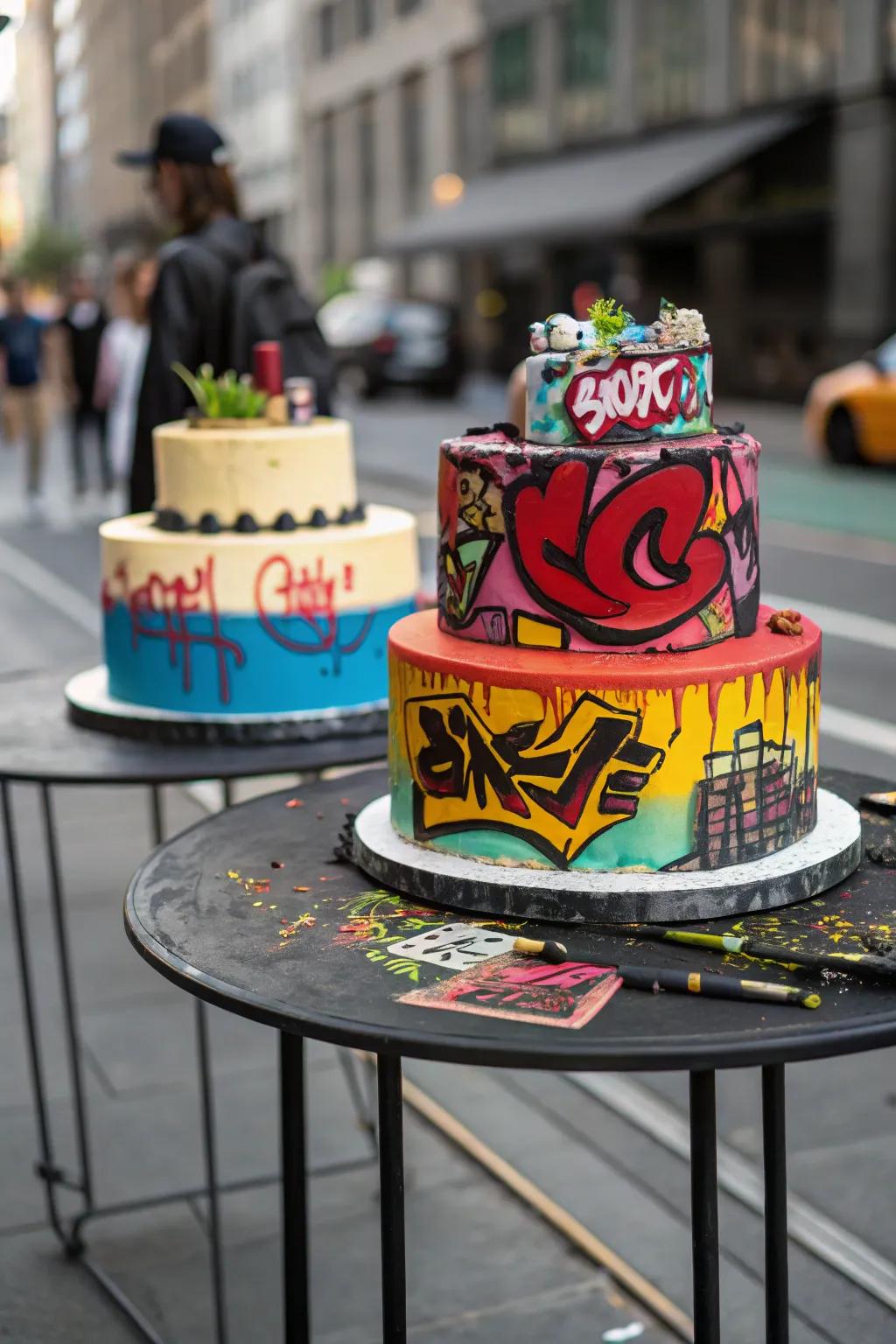 A street art cake adds urban edge and personality to any occasion.