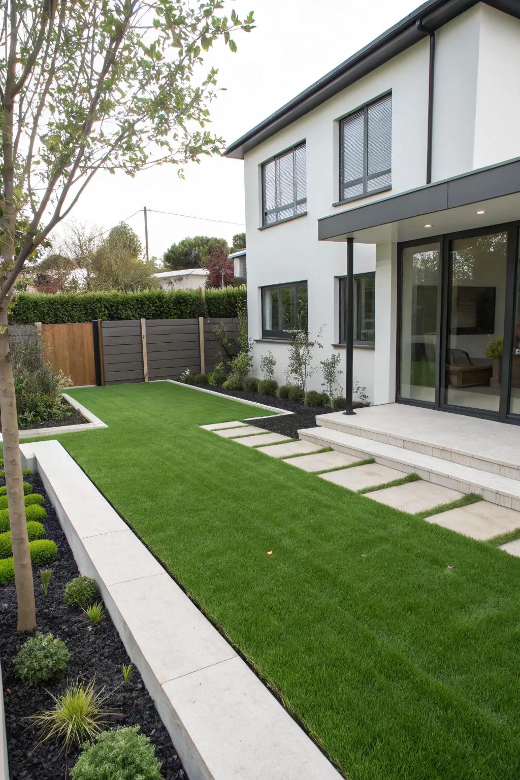 Welcome guests with a modern and inviting front yard using artificial grass.