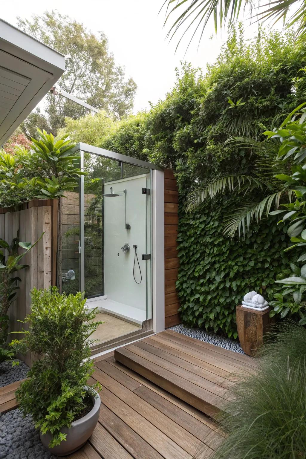 An outdoor shower offers unexpected luxury.