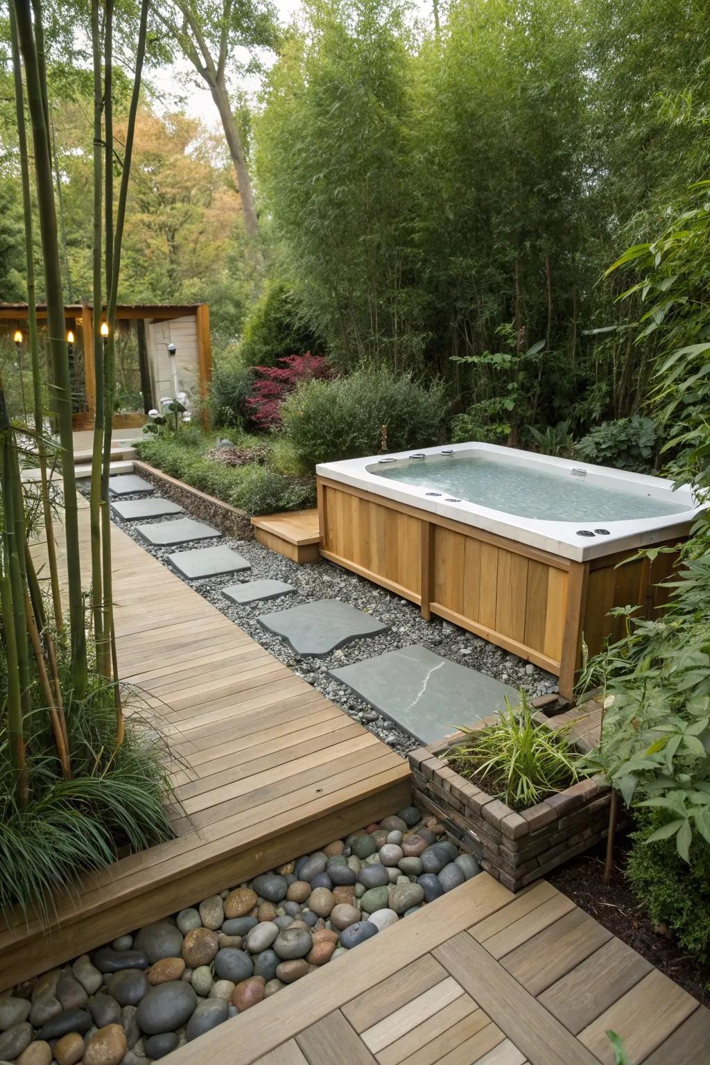 Zen elements bring peace and tranquility to your swim spa deck.