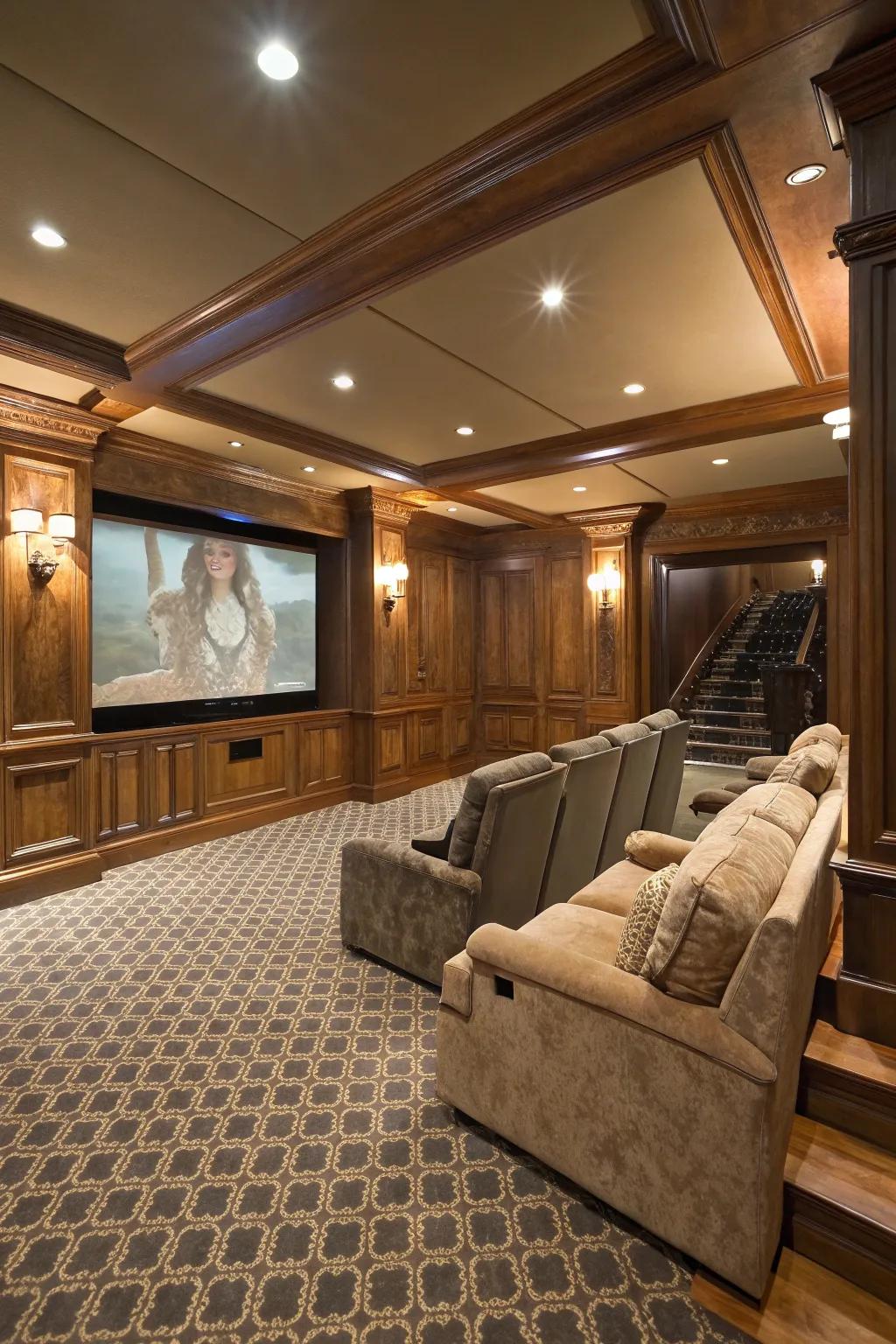 Luxury finishes add a touch of elegance and sophistication to your home theater.