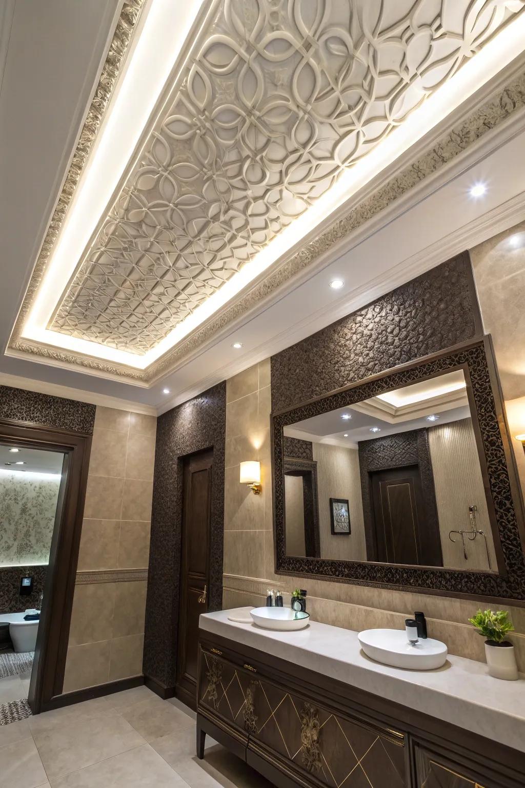 Contrasting textures add depth and interest to your bathroom ceiling design.