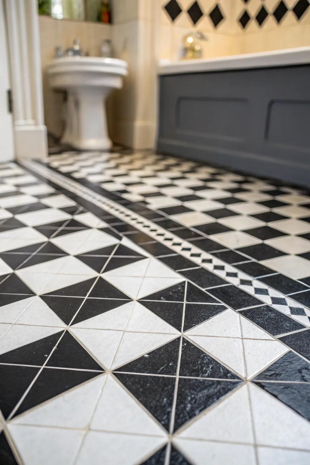 Black and white tiles offer a bold and timeless contrast.