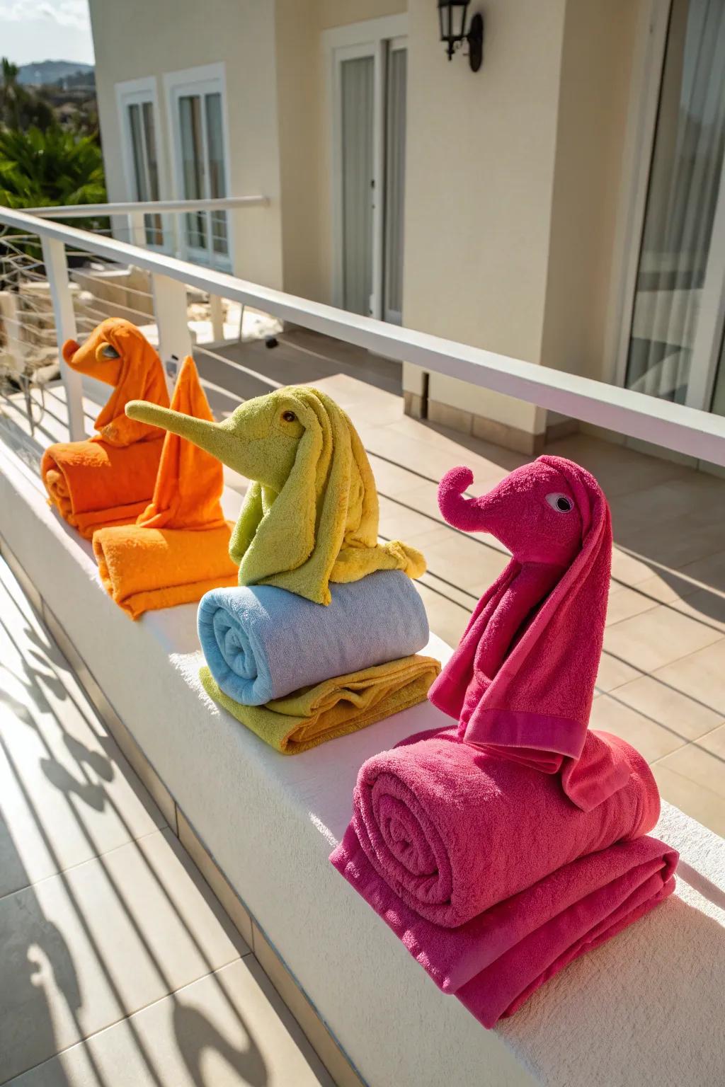 Impress with artistic towel displays that add a touch of whimsy to your space.