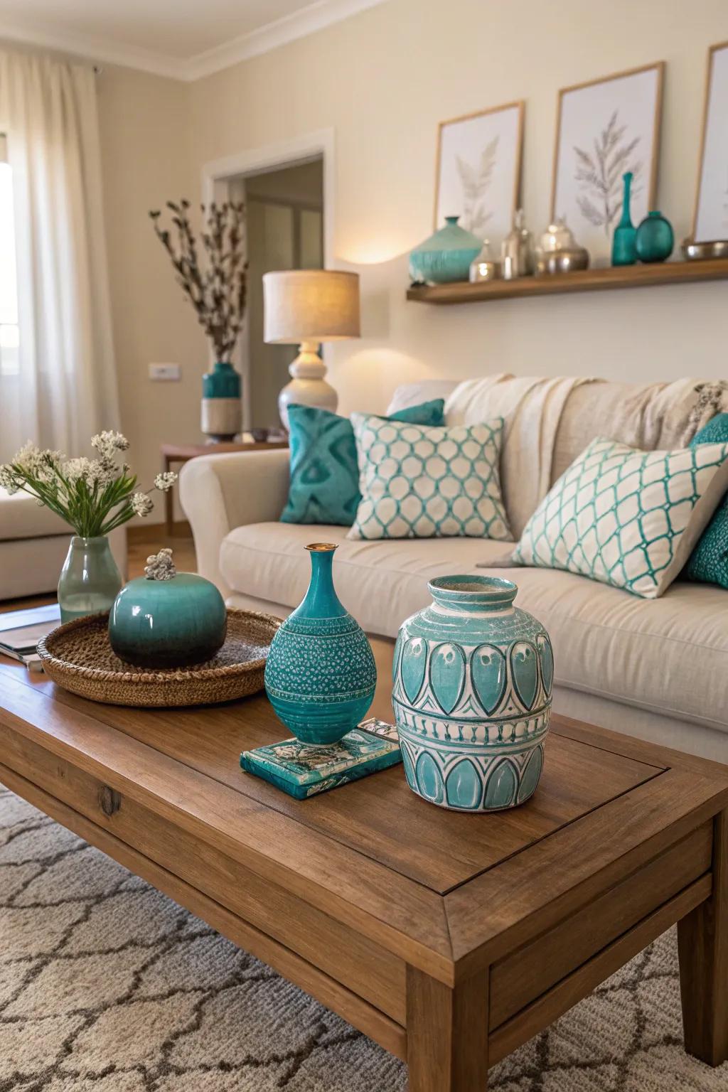 Teal adds a refreshing contrast.