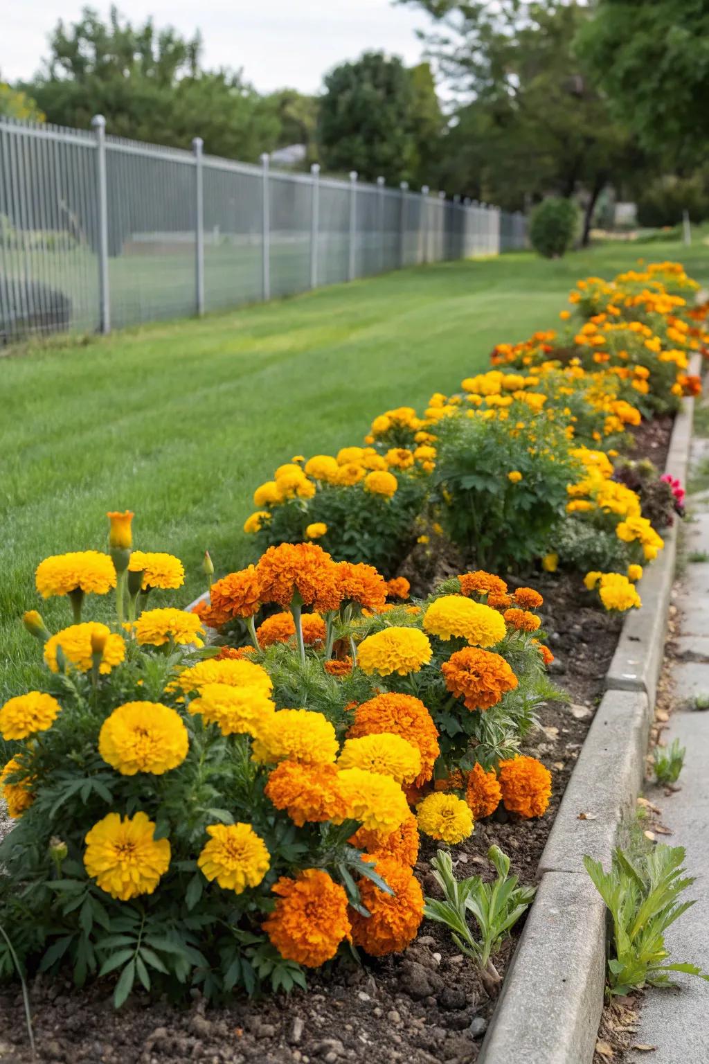 Marigolds offer vibrant color and natural pest protection.