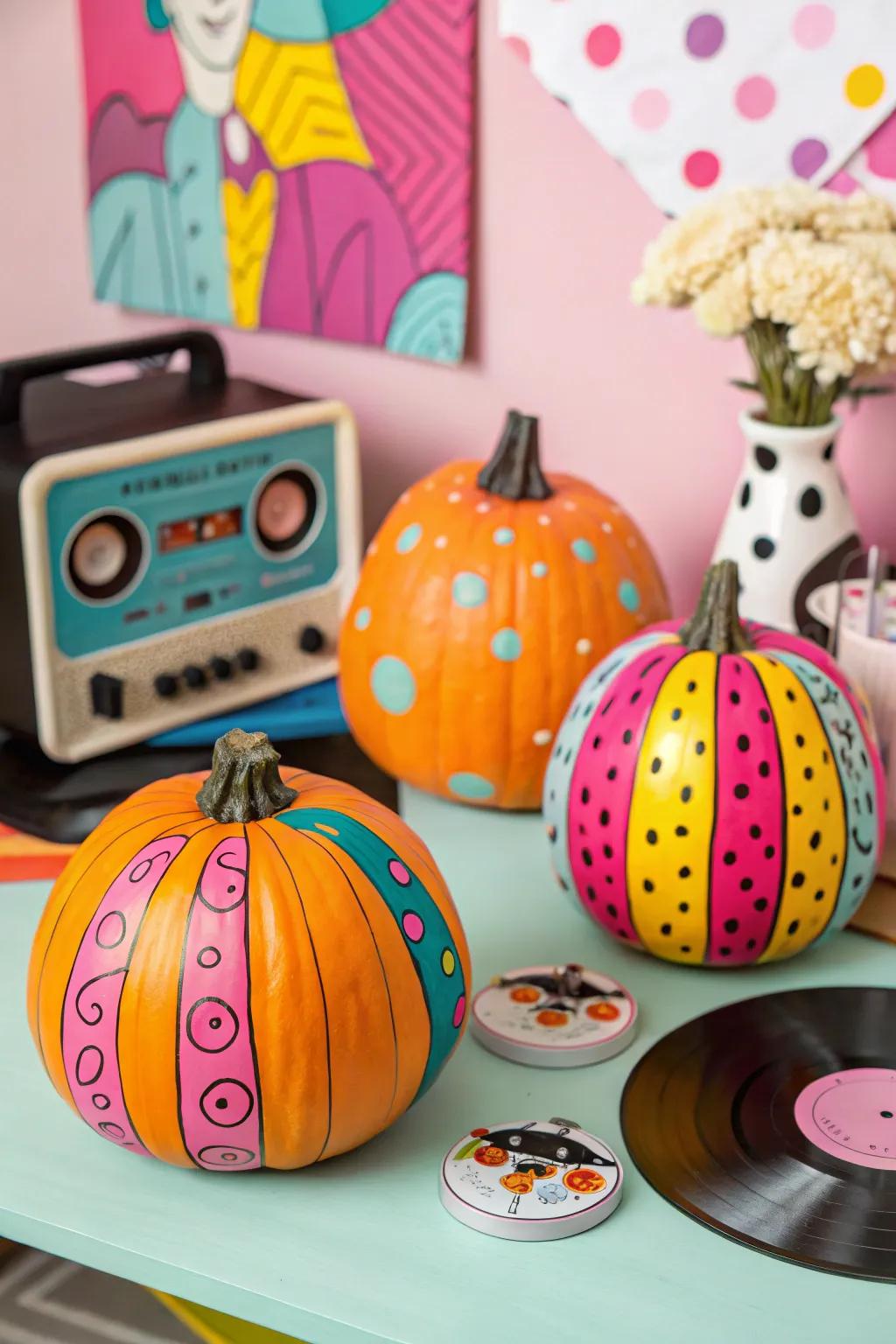 Bring bold color with pop art-inspired pumpkins.