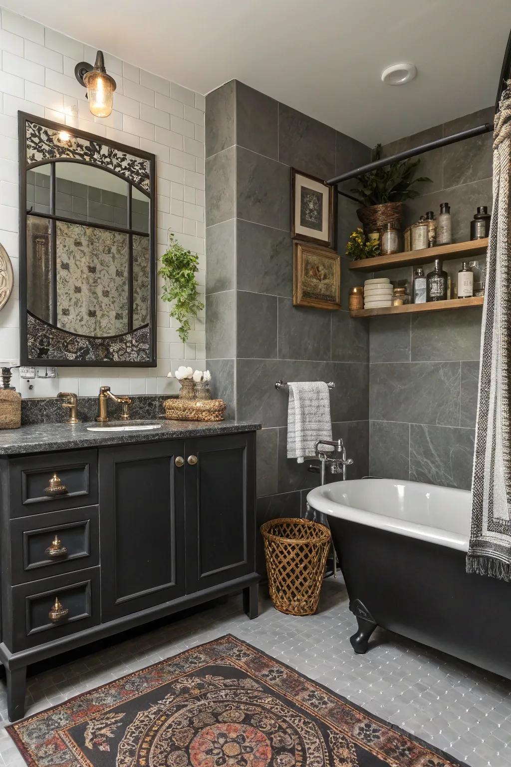 A bathroom enriched with eclectic accessories for a personalized touch.