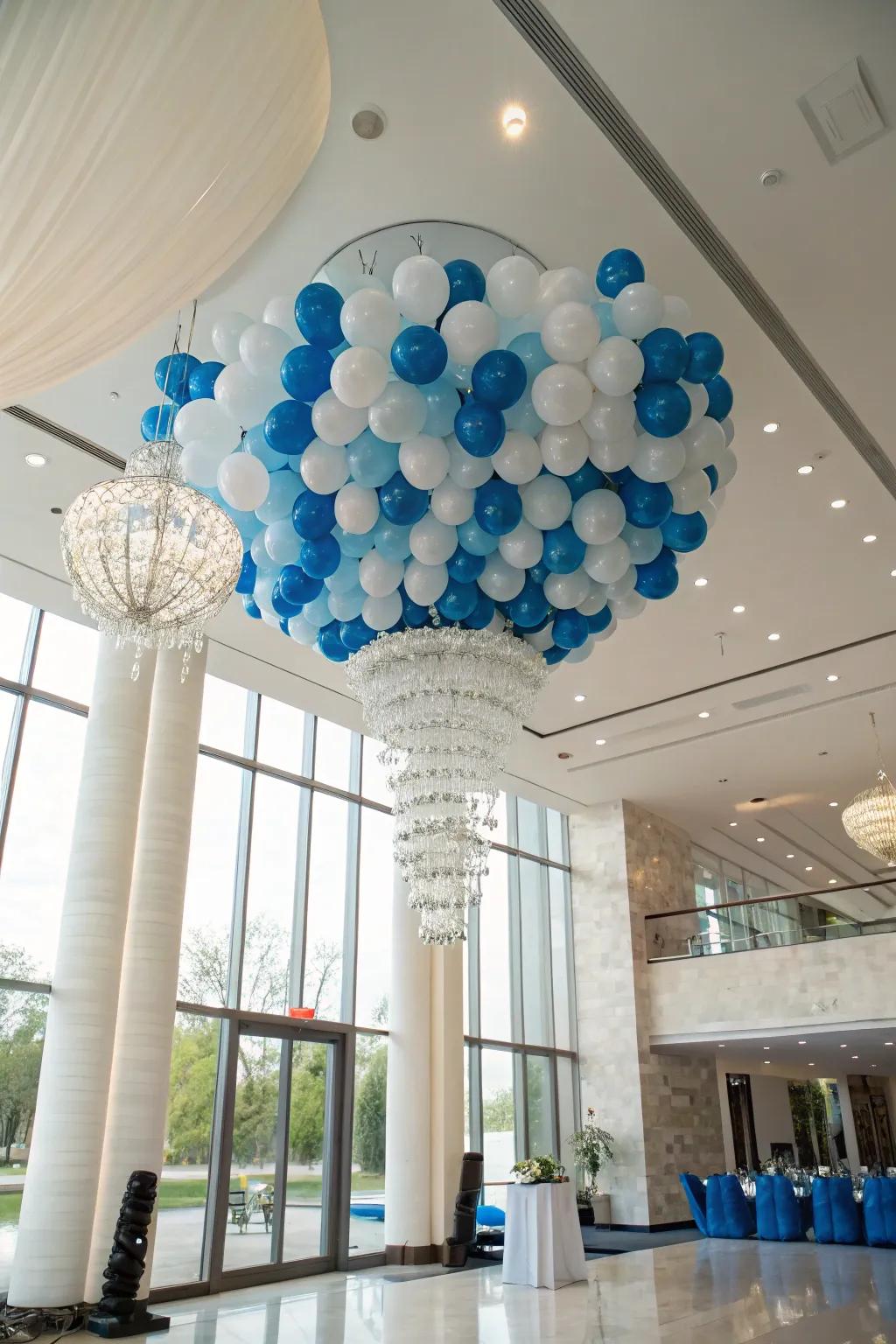 An upscale balloon chandelier makes a stunning centerpiece.