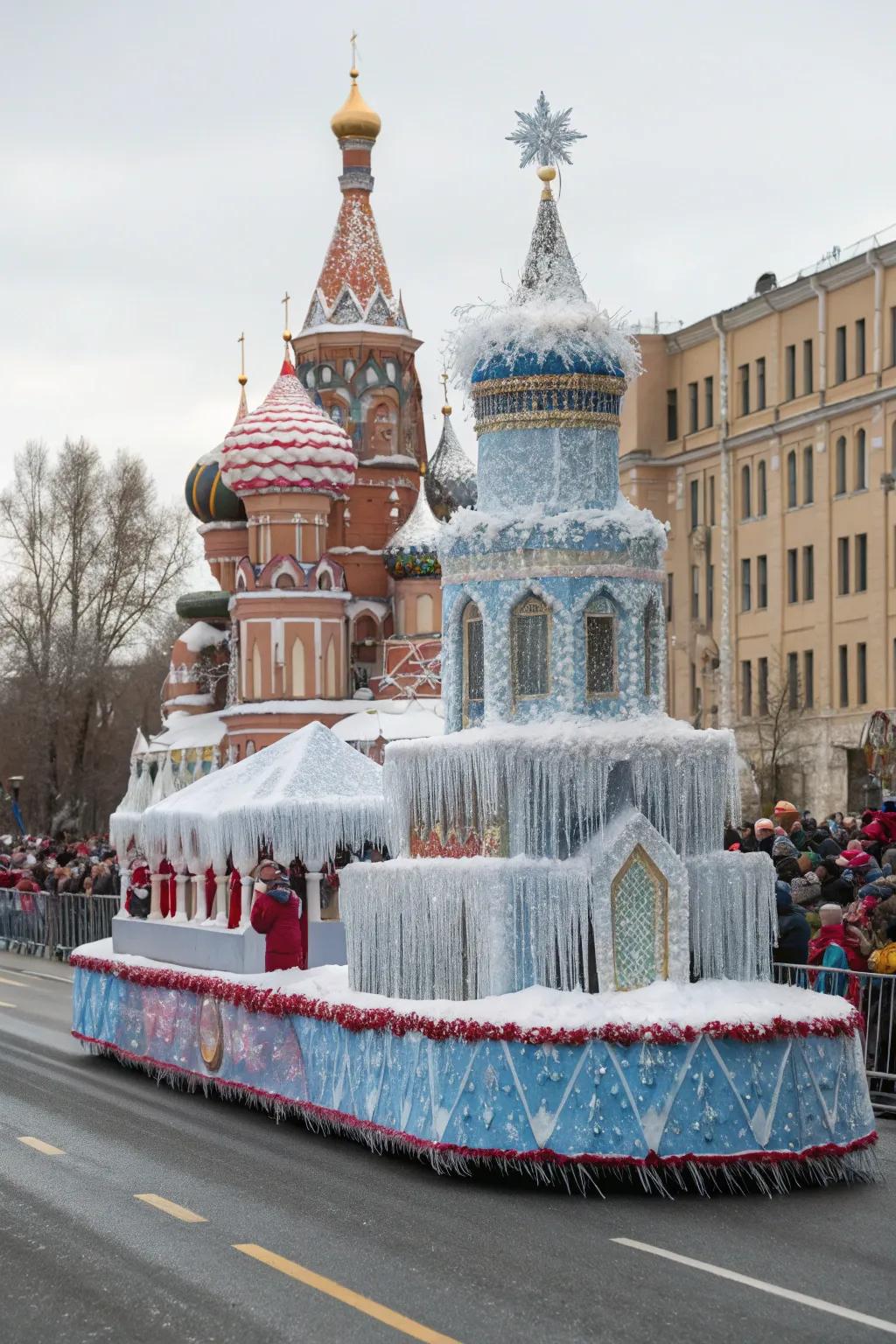 Russian Winter Palace float with majestic domes and decorations.