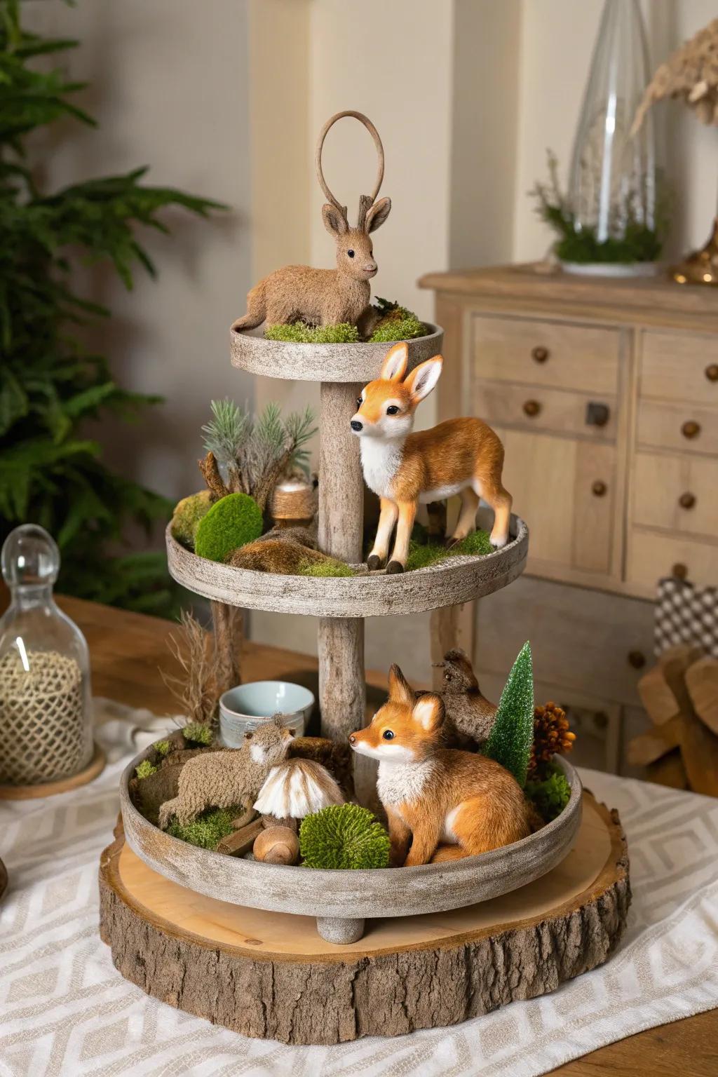 Woodland creatures add enchantment to this tiered tray.