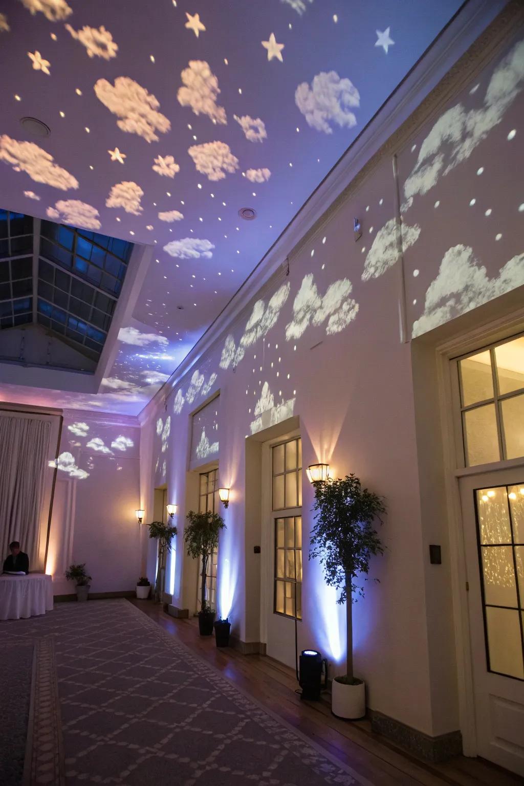 Cloud projection lights create a dynamic and enchanting atmosphere.