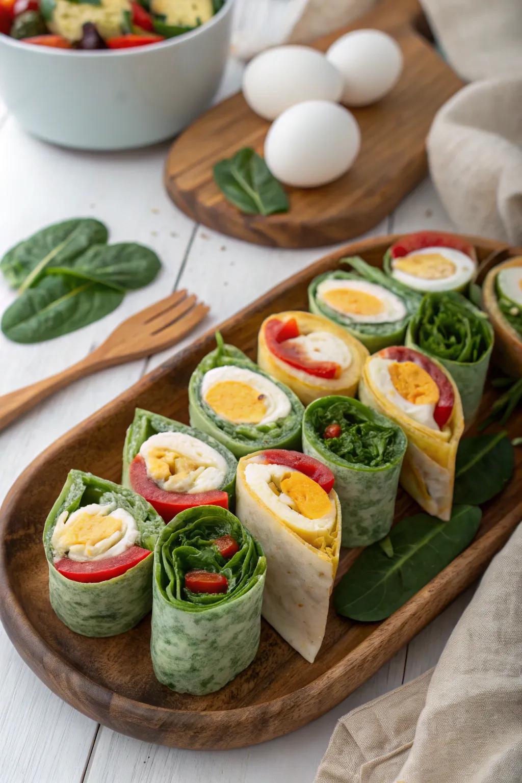 Egg and spinach wraps, a satisfying and nutritious snack.